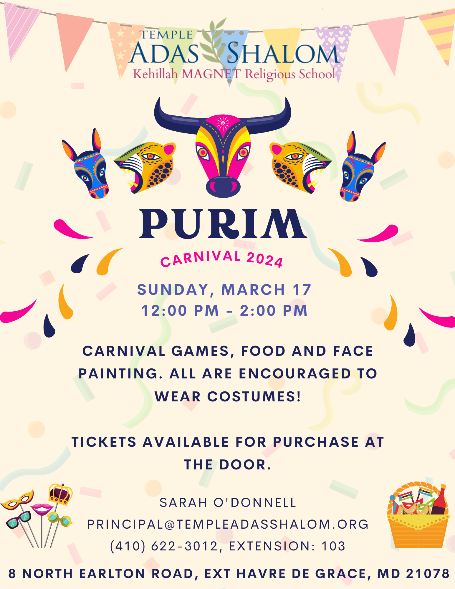 Carnival Games, Food and Face Painting. All are encouraged to wear costumes. Fun for the whole family! Tickets available for purchase at the door. (1)